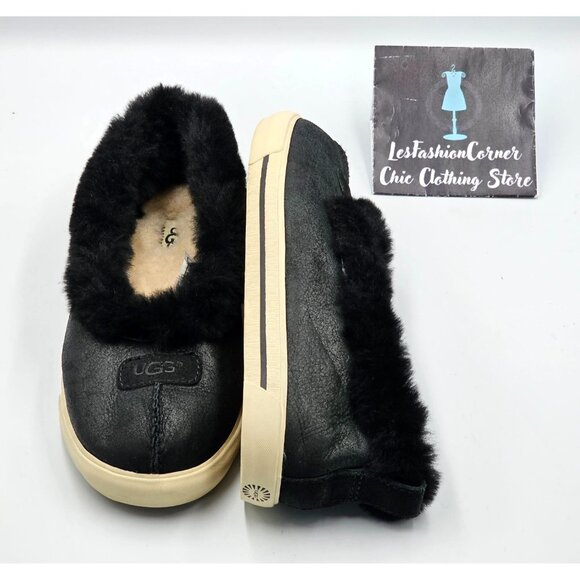 UGG Australia Women's Black Suede Fuzzy Lined Rylan Skimmer Slippers Size 8 2977 - Picture 7 of 16